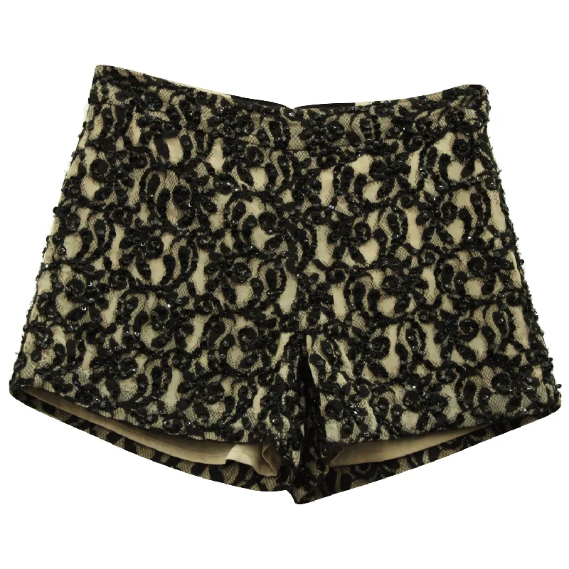 Alice & Olivia Embellished Guipure Shorts in Black Polyester