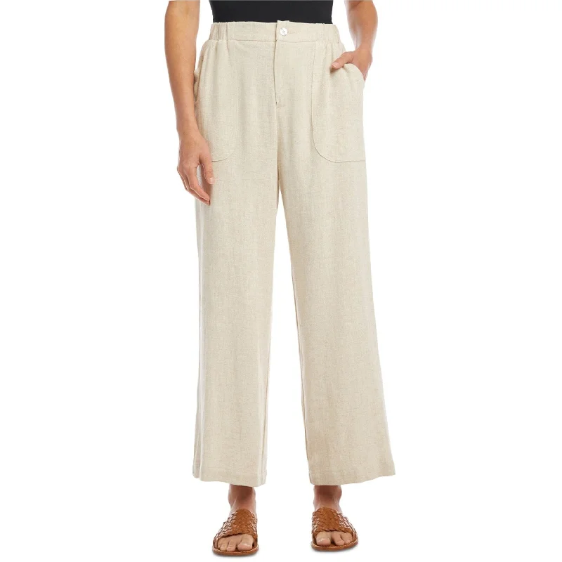 Karen Kane Womens Cropped Wide Leg Casual Trouser Pants, Beige, Medium