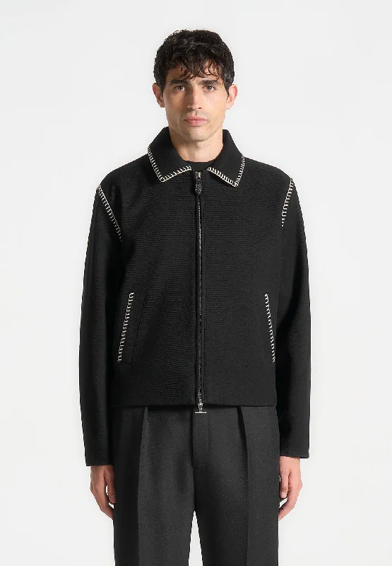 Whipstitch Twill Boxy Jacket - Black