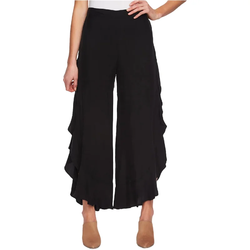 1.STATE Womens Ruffled Casual Wide Leg Pants, Black, 2 Long