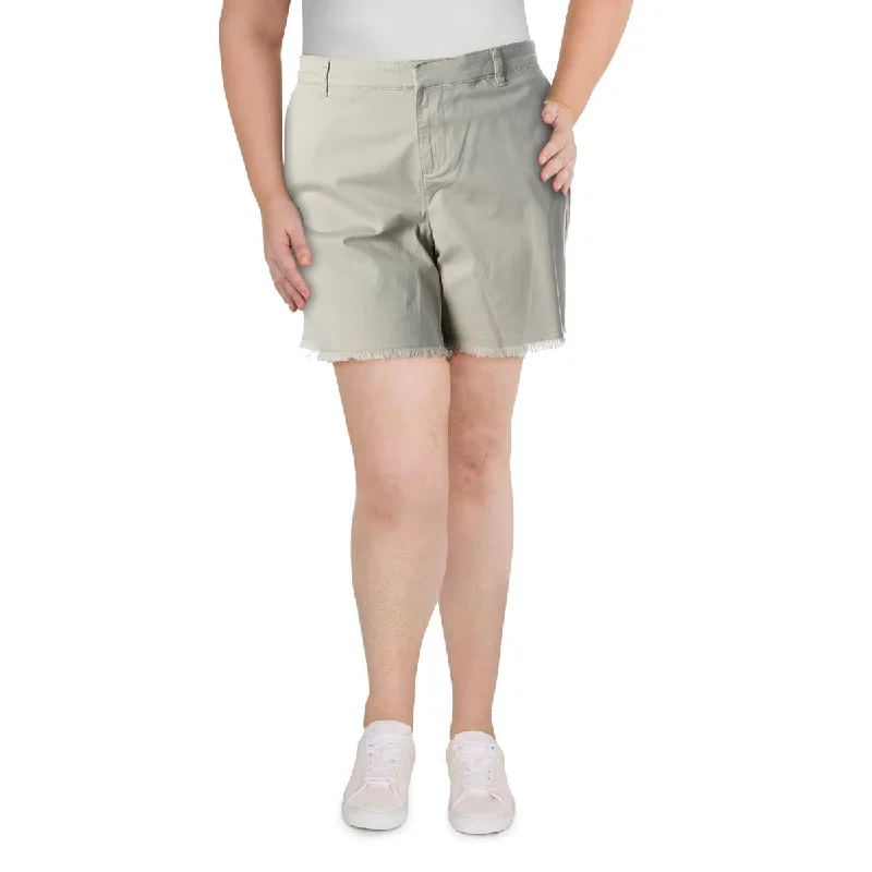 Plus Womens Cut Off Mid-Rise Bermuda Shorts