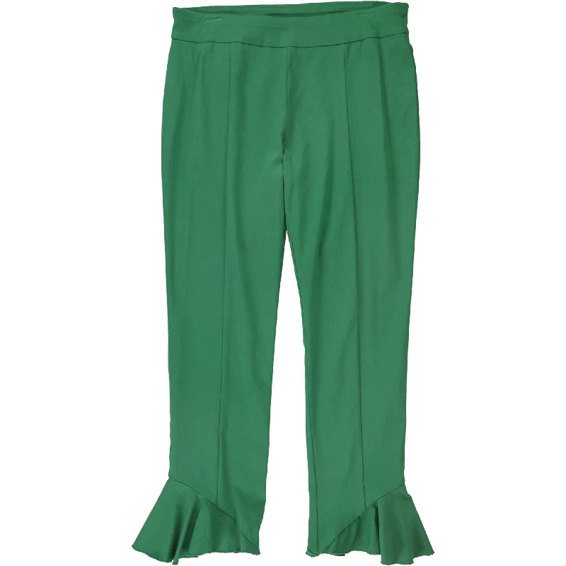 I-N-C Womens Ruffle Hem Casual Cropped Pants, Green, 8