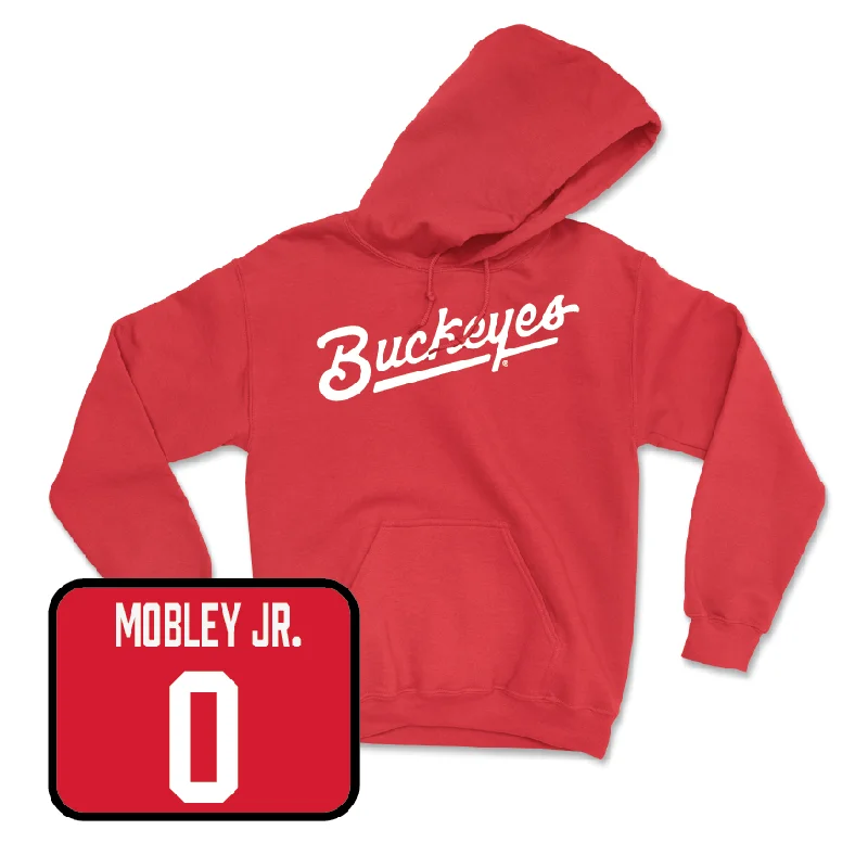 Red Men's Basketball Script Hoodie  - John Mobley Jr.