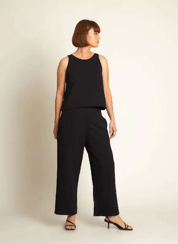 Allium Wide Leg Straight Pant (Unisex) in Black Blue