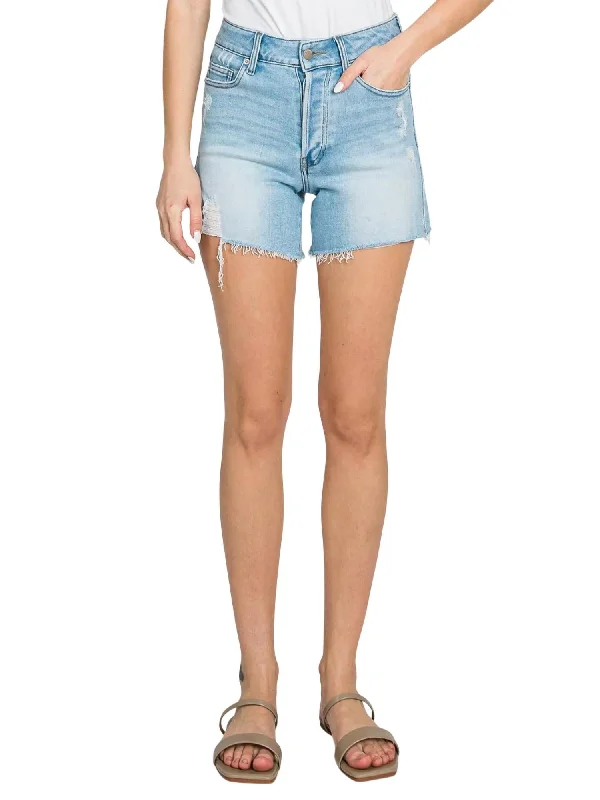 Button Fly Distressed Short In Light Wash