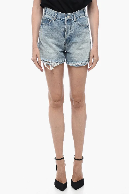 We11done Denim Shorts with Frayed Hem