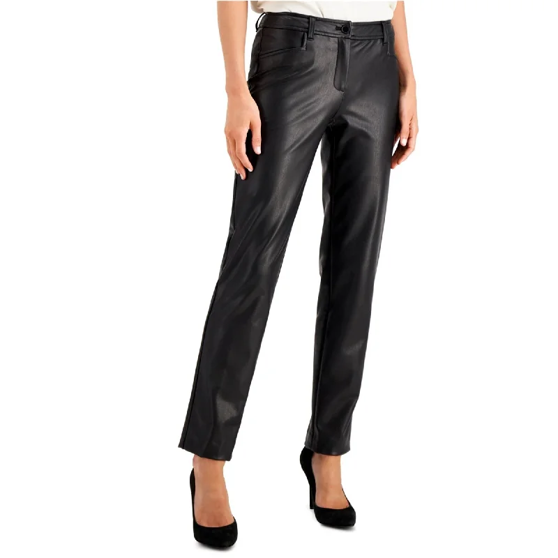 Anne Klein Womens Vegan Leather Casual Trouser Pants, Black, 16