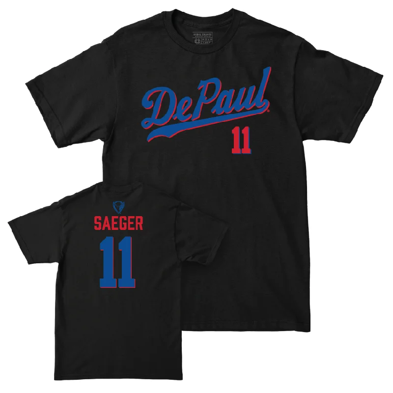 DePaul Women's Volleyball Black Script Tee - Amanda Saeger | #11