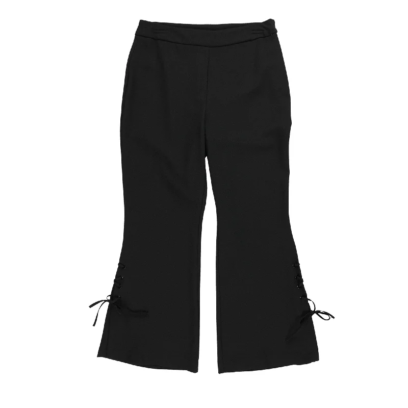 bar III Womens Lace-Up Flare Casual Cropped Pants, Black, Medium