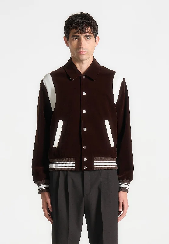 Velvet & Satin Varsity Jacket - Brown