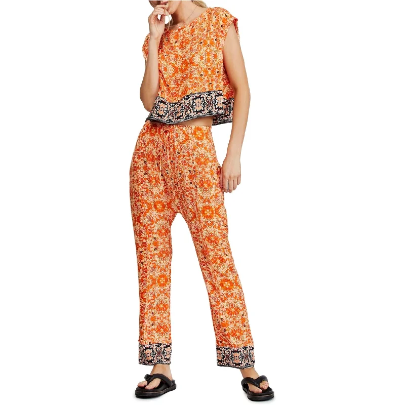 Free People Womens Make My Day Casual Wide Leg Pants, Orange, Medium