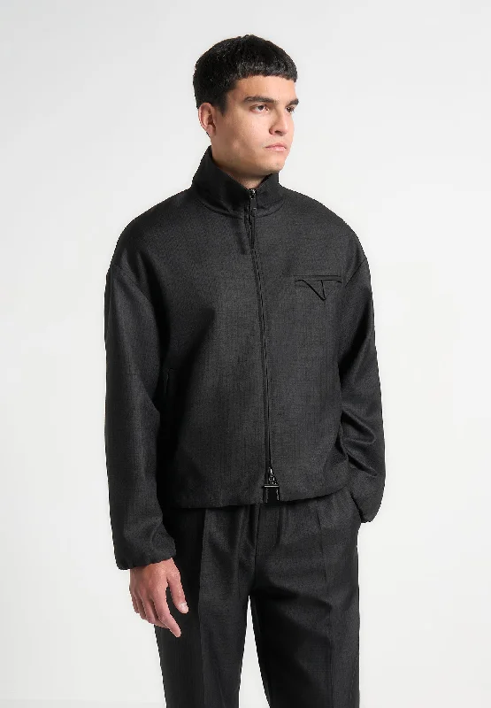 Tailored Funnel Neck Jacket - Black