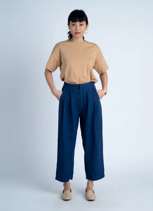 Waxy Pleated Tapered Cropped Pant (Unisex) - Salt Blue