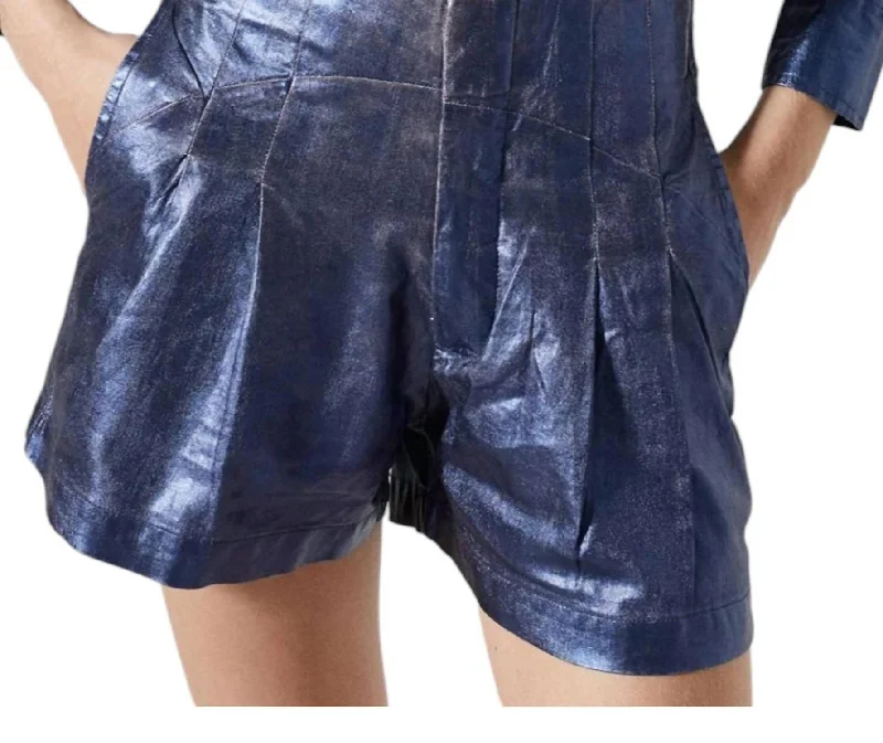 Frida Metallic Linen Shorts In Dark Blue