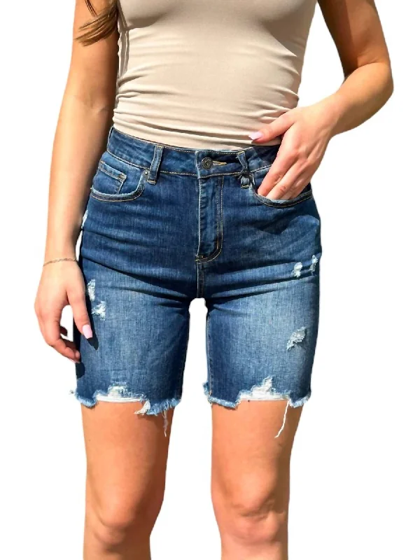 High-Waisted Distressed Shorts In Medium Wash