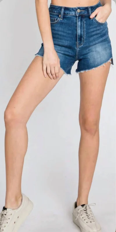 Step Up High Rise Shorts In Dark Denim