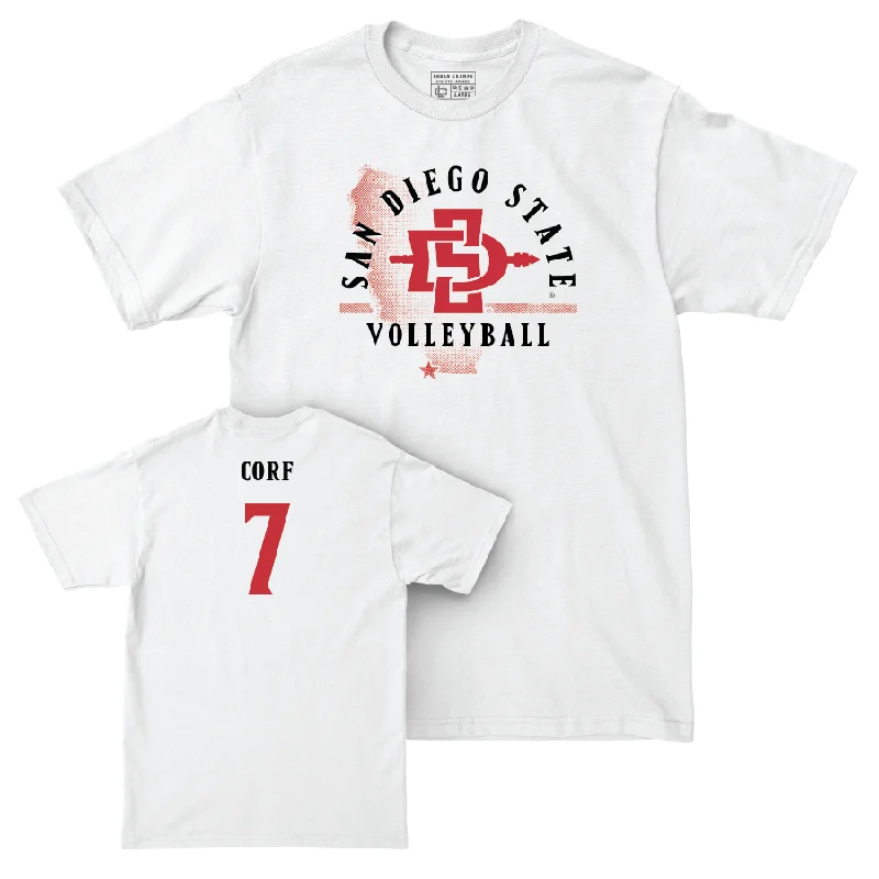 SDSU Women's Volleyball White State Comfort Colors Tee - Madi Corf #7