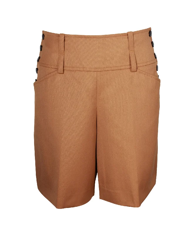 Hermes Side Button Above Knee Shorts in Camel Brown Wool