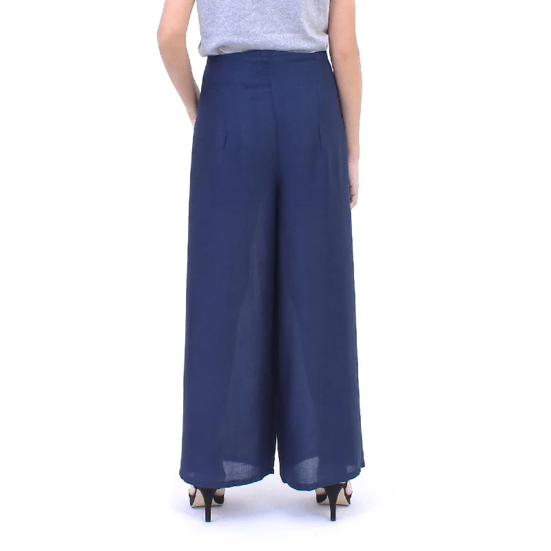 Novica Handmade Summer Chill In Solid Navy Rayon Wrap Pants