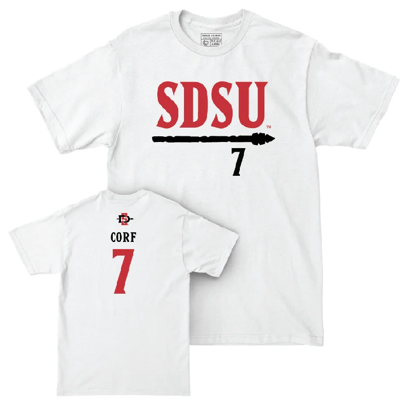 SDSU Women's Volleyball White Staple Comfort Colors Tee - Madi Corf #7