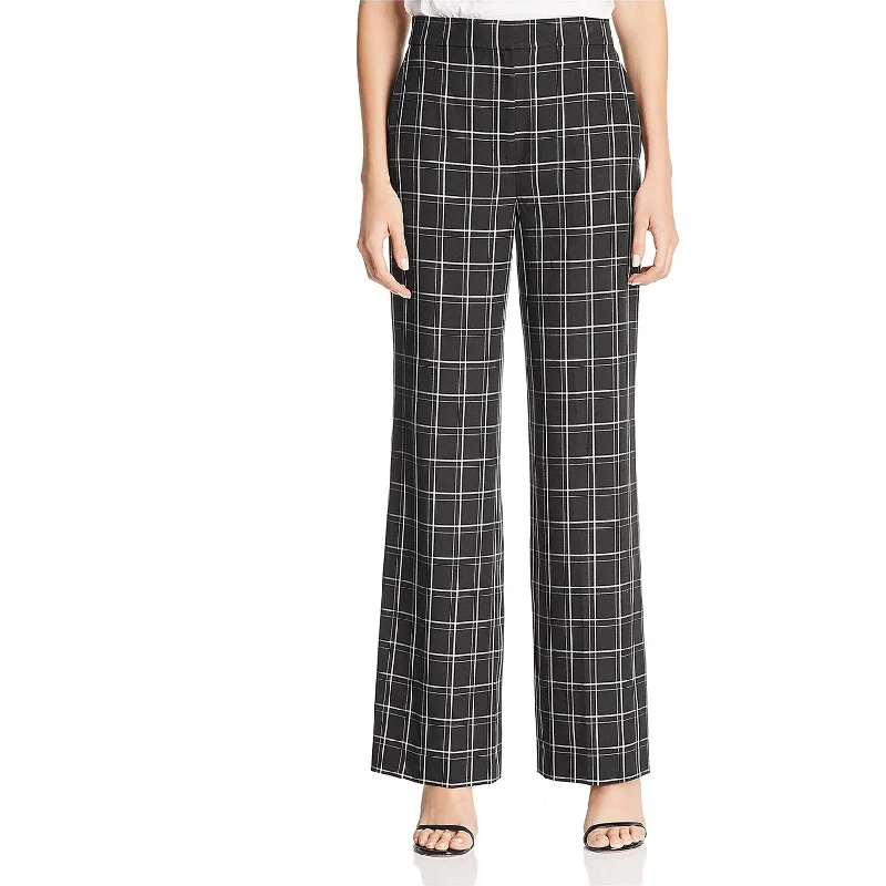 Fame and Partners Womens Plaid Casual Wide Leg Pants, Black, 2