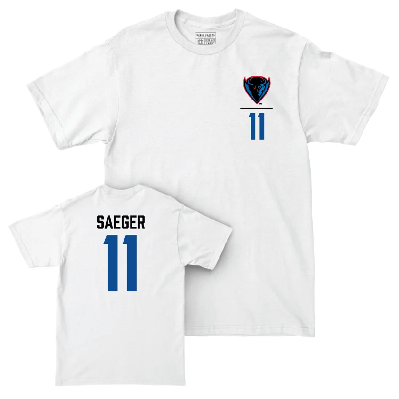 DePaul Women's Volleyball White Logo Comfort Colors Tee - Amanda Saeger | #11