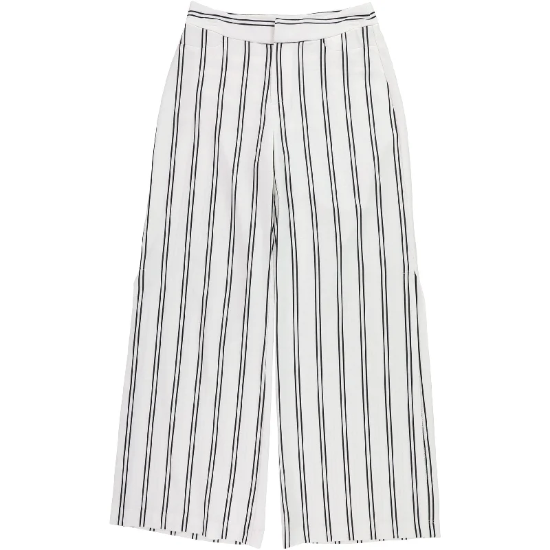 bar III Womens Striped Split Casual Wide Leg Pants, White, 4