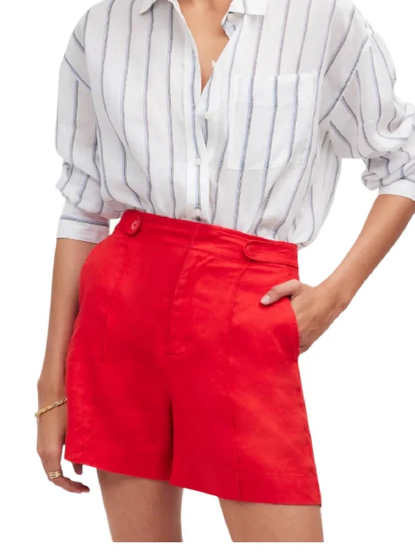 Clean Button-Tab Shorts In Red