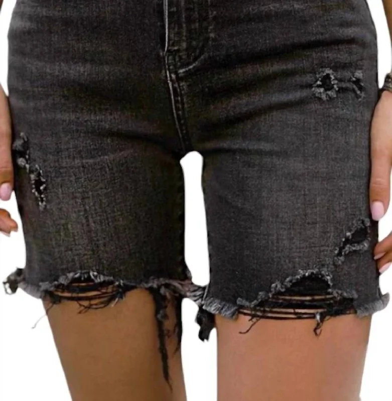 High-Waisted Washed Distressed Shorts In Black