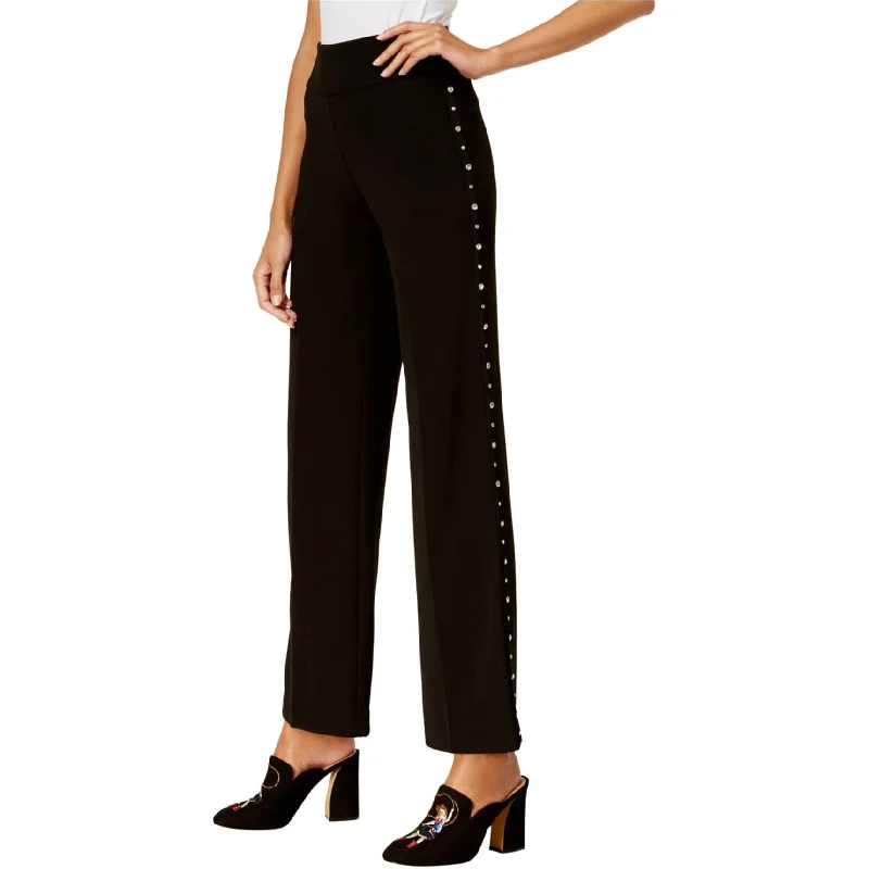 I-N-C Womens Side Stud Casual Wide Leg Pants, Black, 0