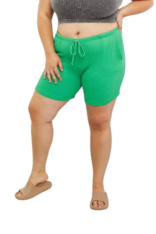 Too Good Full Size Ribbed Shorts In Green