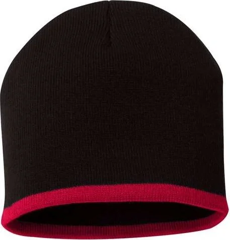 Sportsman SP09 8" Bottom-Striped Knit Beanie - Black Red