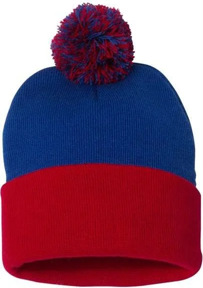 Sportsman SP15 Pom-Pom 12" Knit Beanie - Royal Red