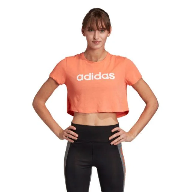 Adidas Designed 2 Move Cropped Boxy Logo Women Training T-Shirt  Coral/White Ei5527