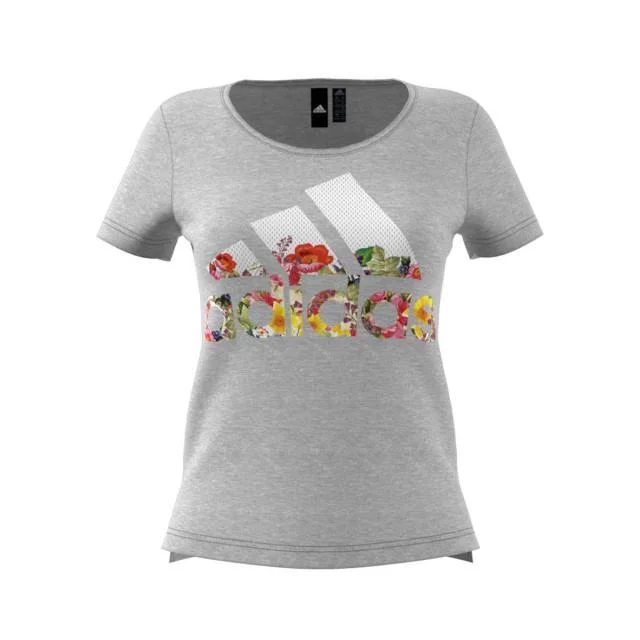 Adidas Women's Not Sports Specific Badge Of Sport Flower T-Shirts Grey DV2996